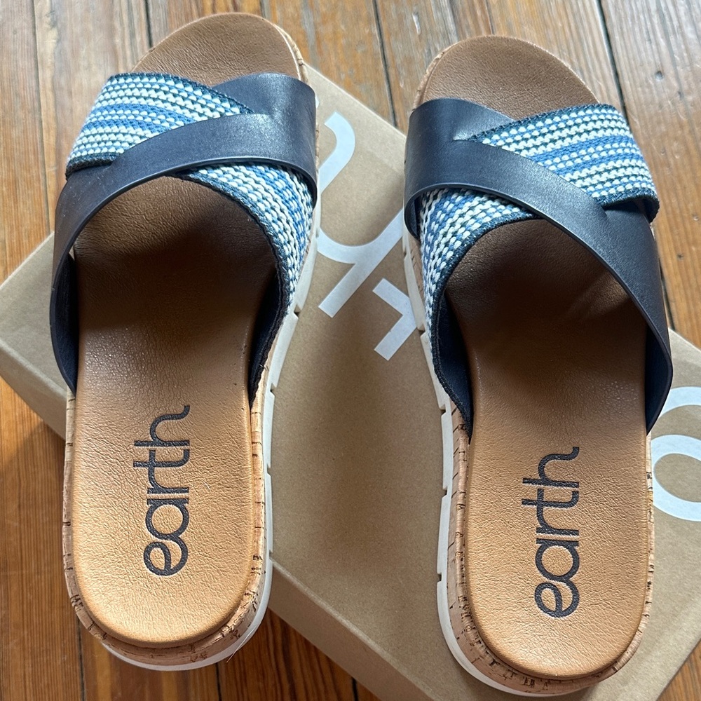 Earth Women's Navy and White Sandals
